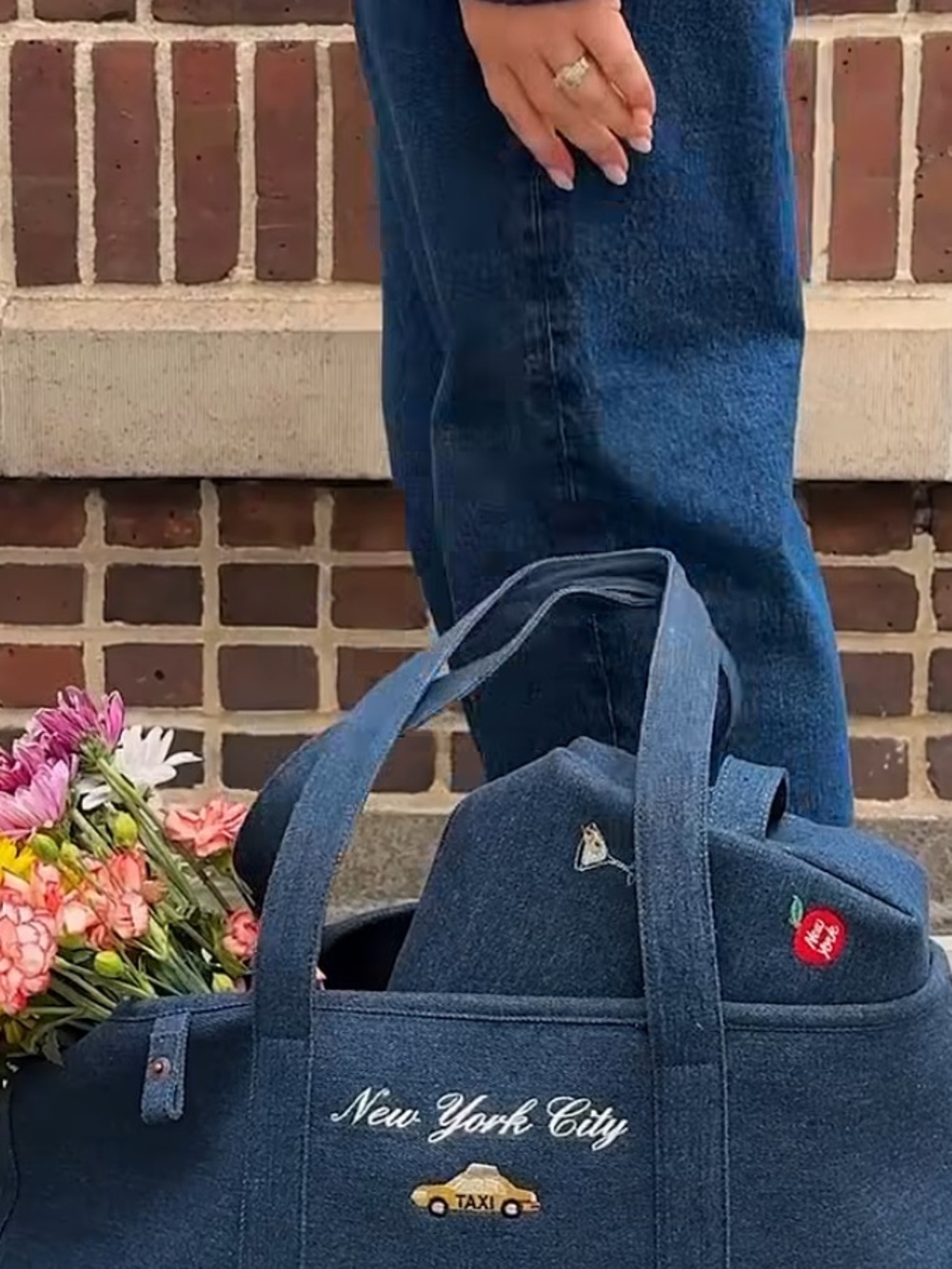 Abercrombie ABBODE Embroidered Denim pouch NYC makeup bag